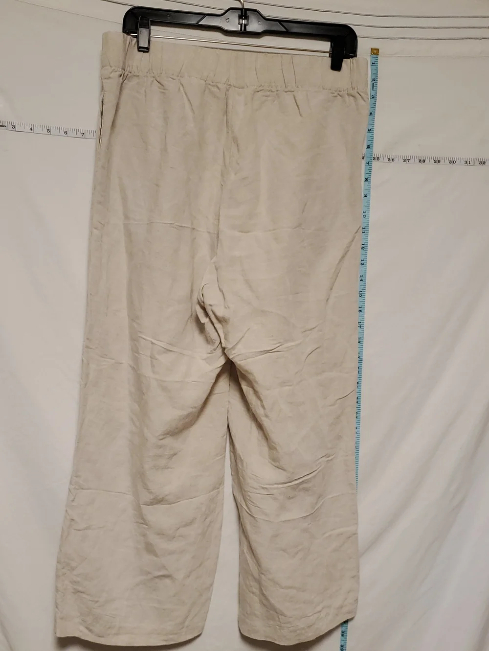 H&M Women's Light Beige Linen-Blend Wide Leg Ankle Pants Cruise Vacation Relax